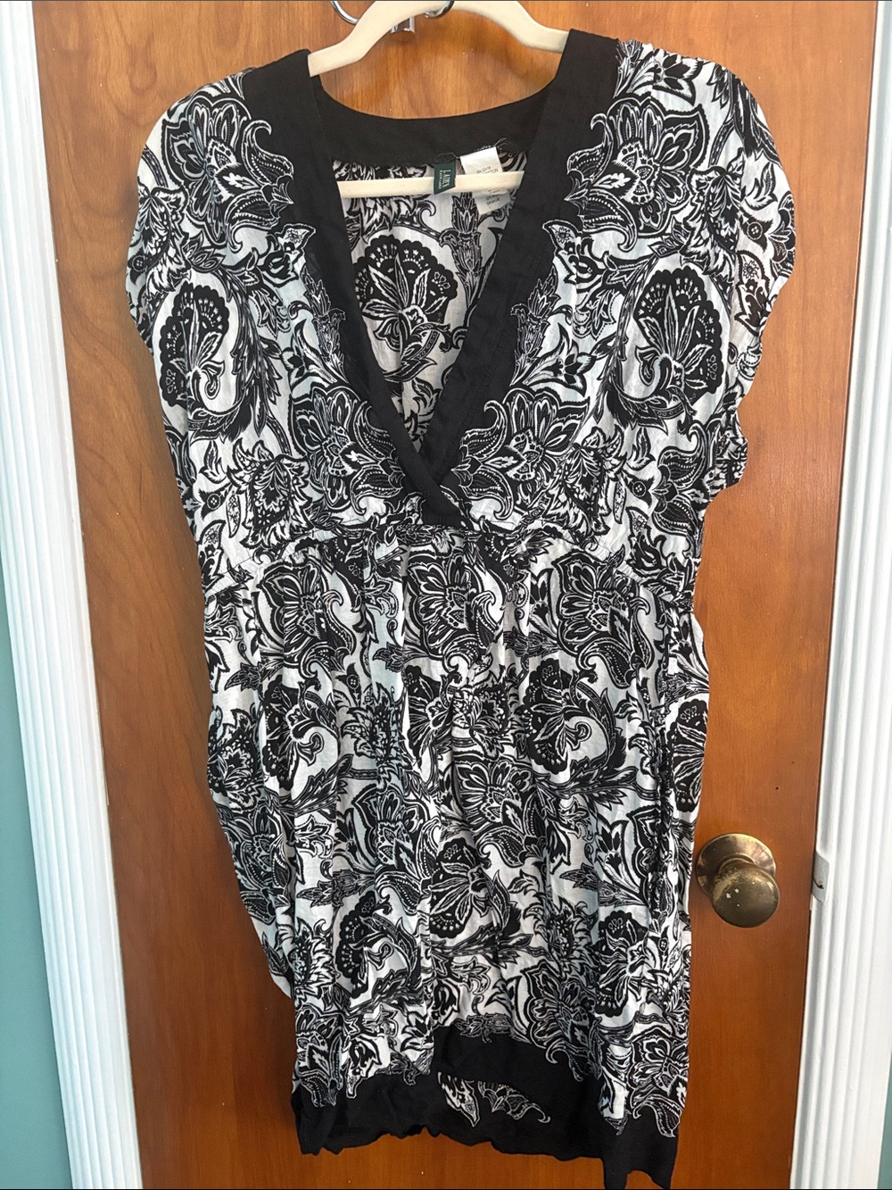 Ralph Lauren Black & White Paisley V-Neck Swim Coverup